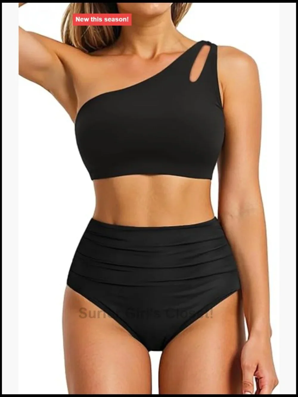 Two Piece Tummy Control High Waisted One Shoulder Bikini Swimsuit
